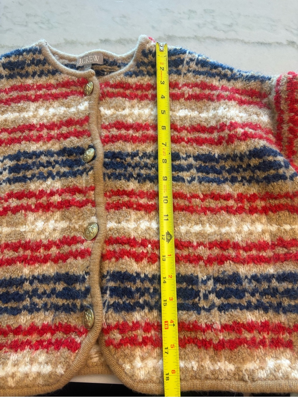 J. Crew Sweater Lady Cardigan Jacket Knit plaid bouclé yarn Fall Vtg Inspired L - Picture 9 of 10